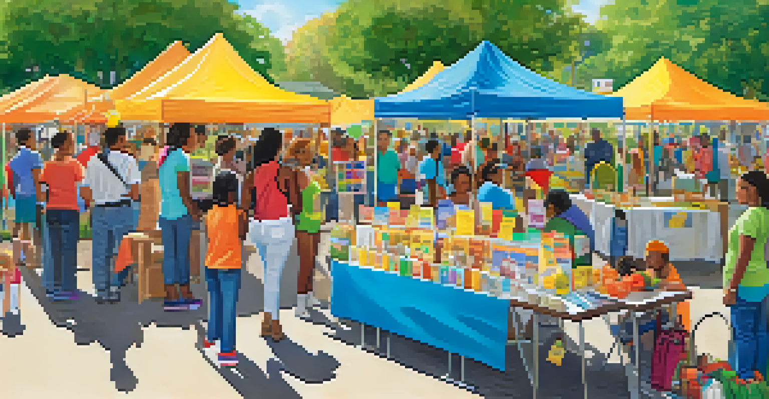 An outdoor health fair in a park with diverse participants engaging in health screenings and education.