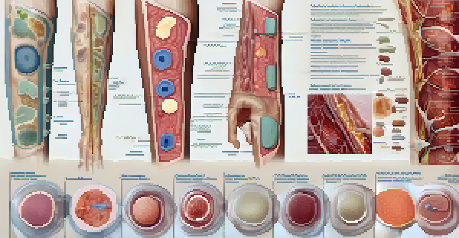 Illustration of a human arm displaying different types of skin infections with labels and visual symptoms.
