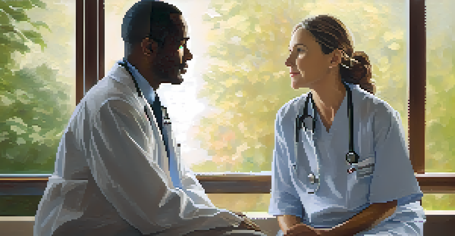 A healthcare provider actively listening to a patient, showcasing empathy and connection in a tranquil environment.