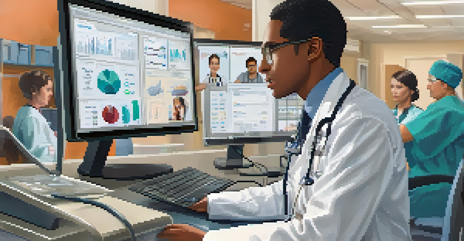 A healthcare professional on a video call with a patient, discussing health data, with medical devices visible in the patient's home office.