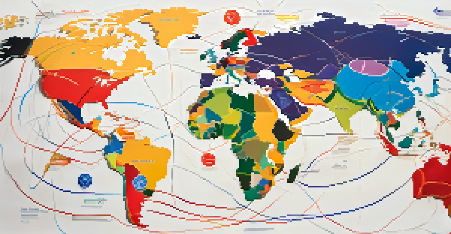 A global map showing the interconnectedness of countries in combating antimicrobial resistance with collaboration icons.