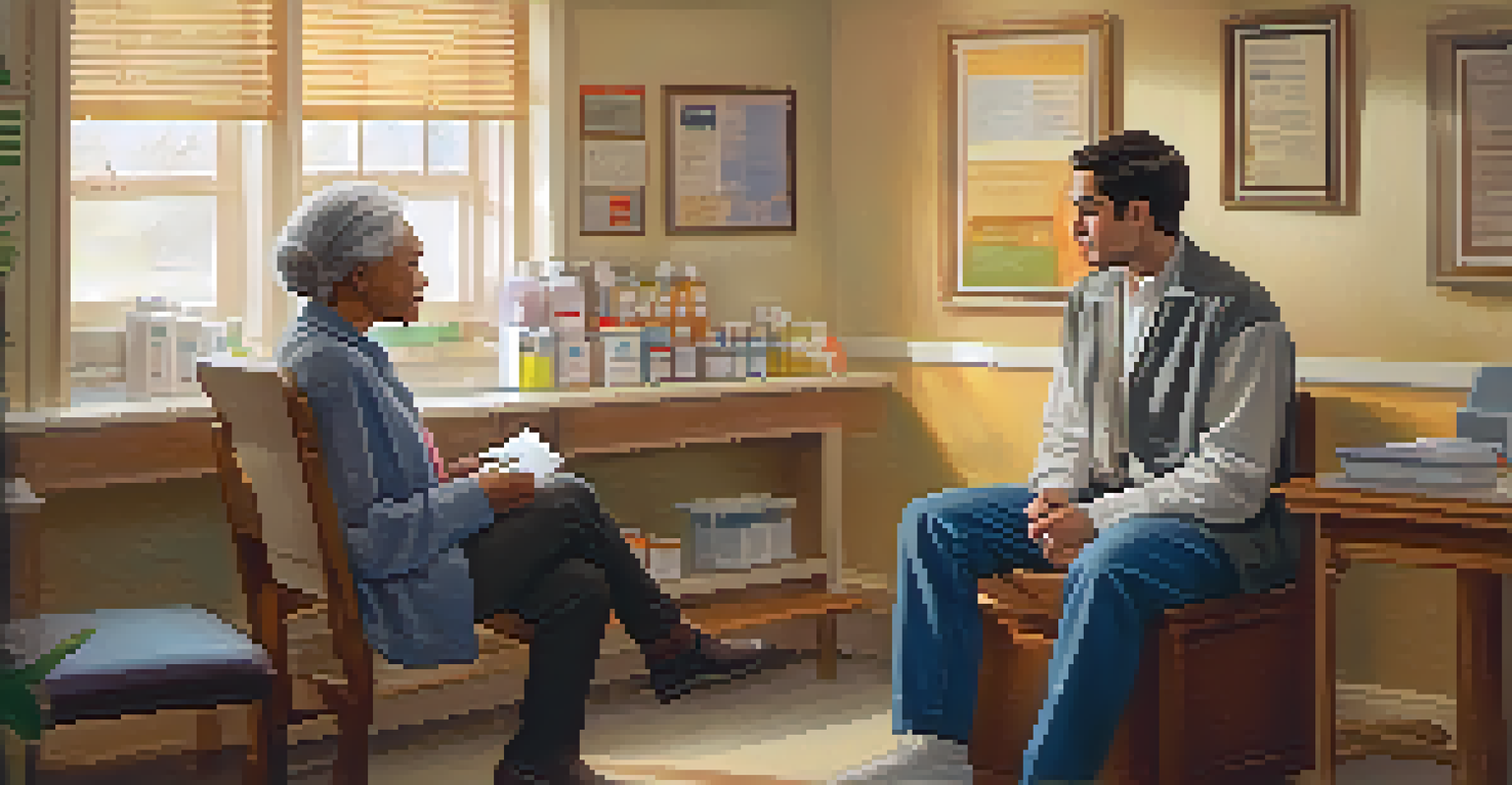 A clinical pharmacist counseling an elderly patient in a cozy consultation room, highlighting the importance of patient education.