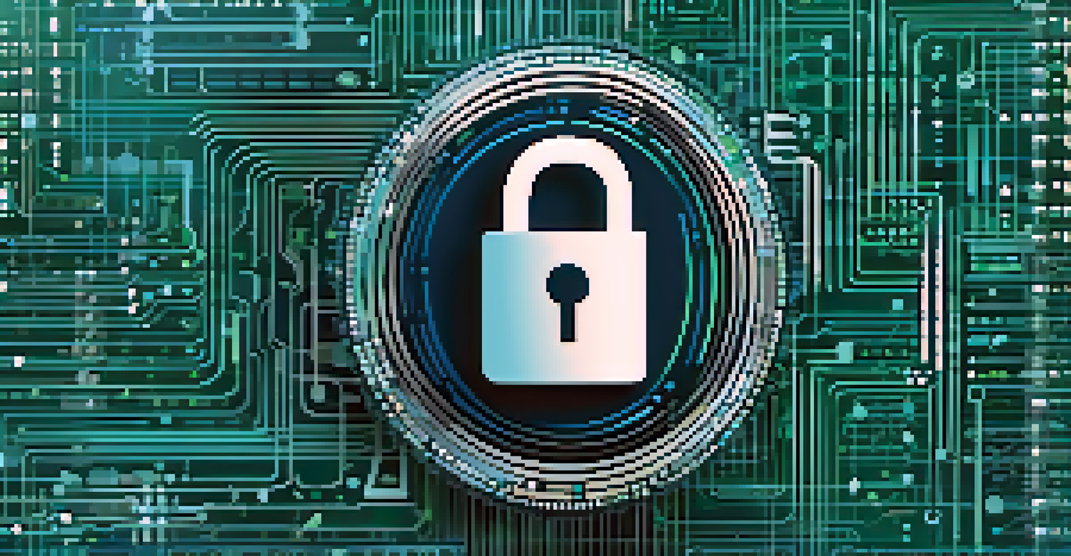 An abstract image depicting data security in health applications with digital locks and binary code.