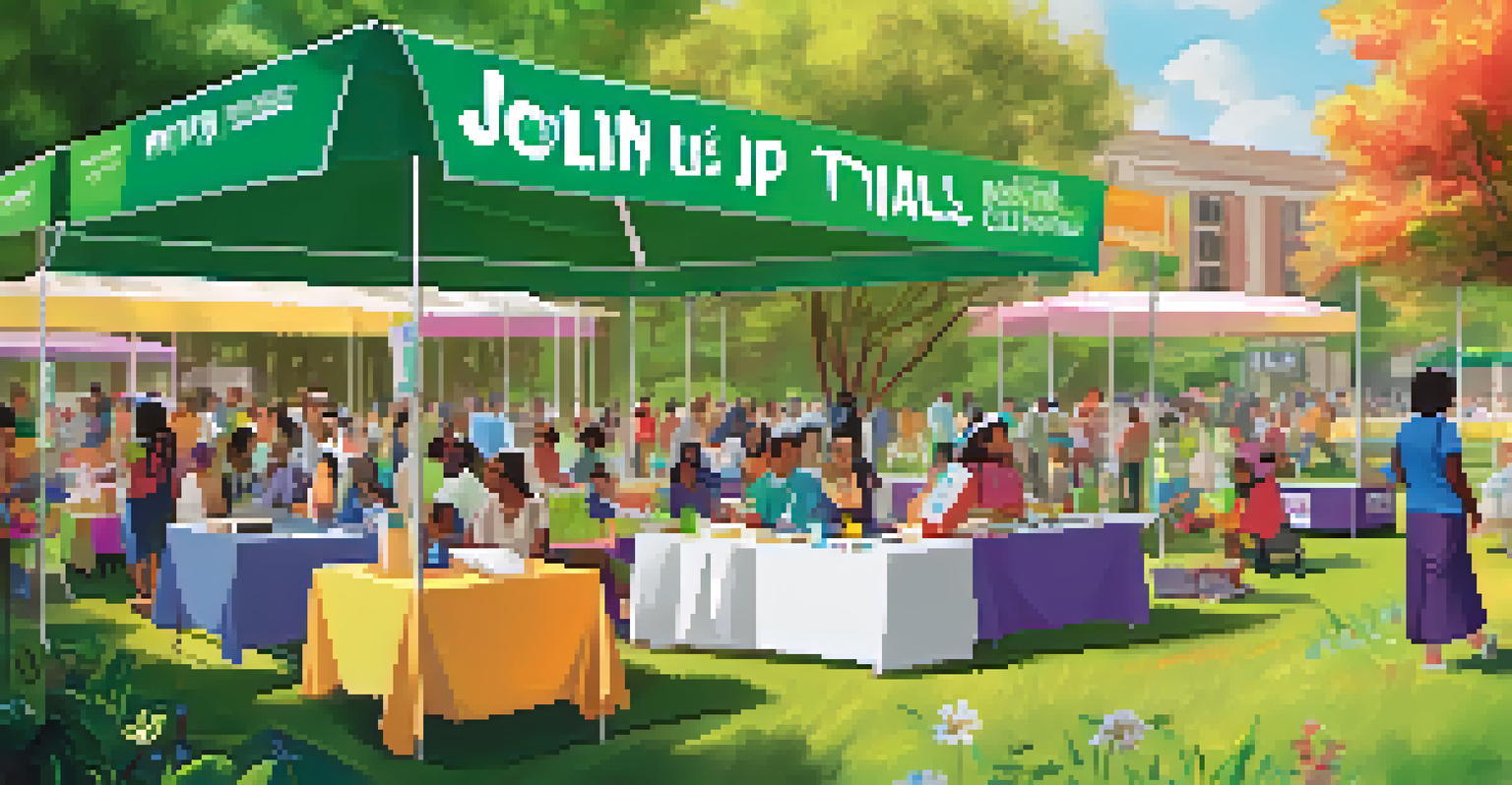 A community health event promoting participation in clinical trials with diverse attendees.