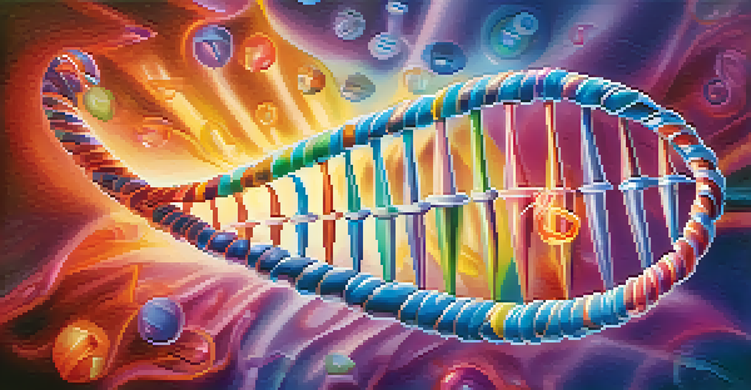 An artistic representation of gene therapy with a swirling DNA double helix and colorful medical symbols against an ethereal background.