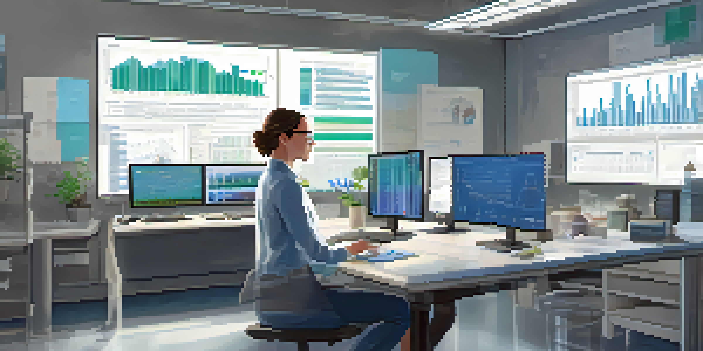 A focused female biostatistician analyzing data on her laptop in a bright laboratory filled with charts and ethical guidelines.