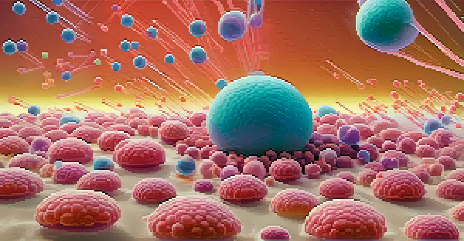 An illustration of nanoparticles releasing medication at a targeted site within human tissue, highlighting their drug delivery capabilities.