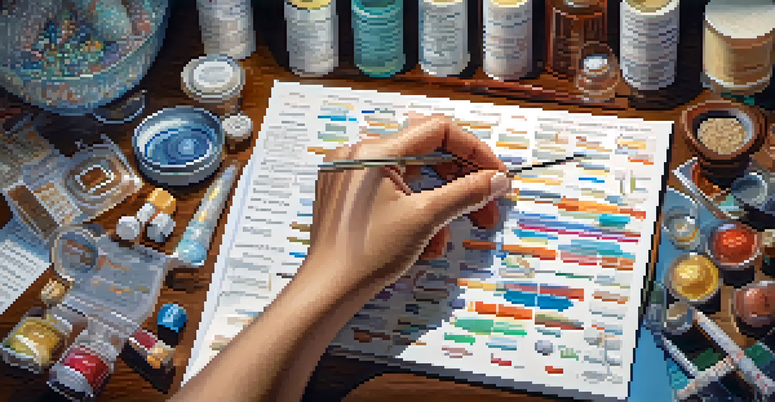 Close-up of a genetic counselor's hands holding a DNA model, with testing materials on a table, emphasizing intricate details and textures.