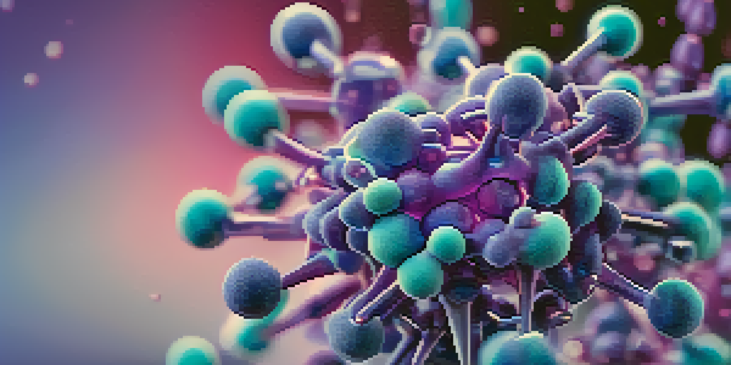 A detailed close-up view of an antibody-drug conjugate showing an antibody structure linked to a drug molecule, set against a gradient background.