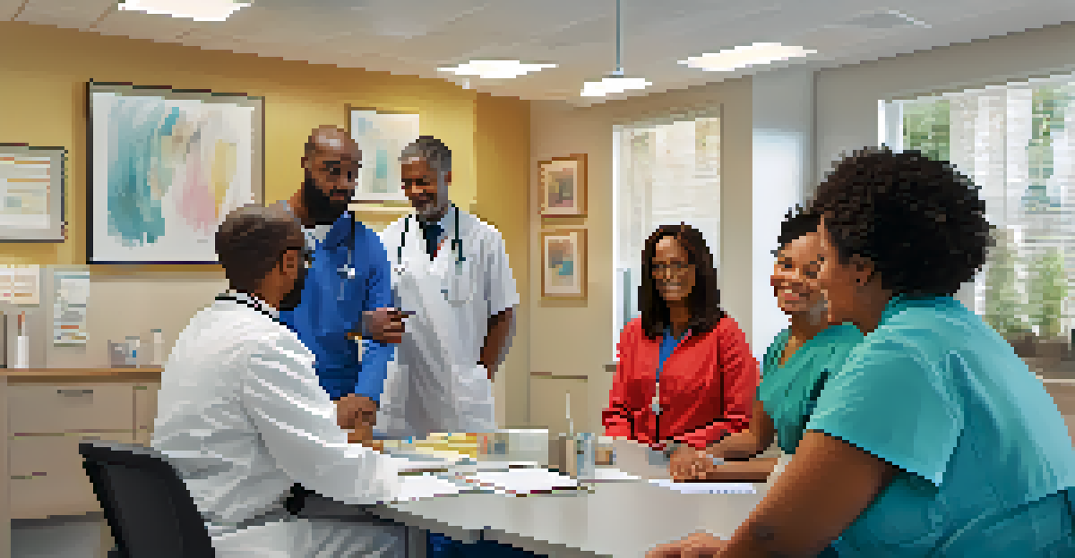 A healthcare team engaging with a patient and their family in a supportive consultation room.