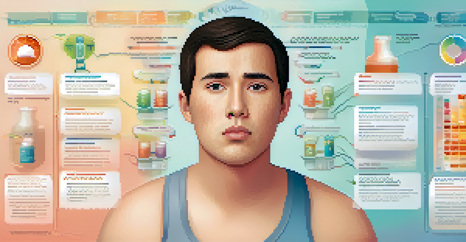 An infographic depicting common symptoms of endocrine disorders with icons and a central figure.