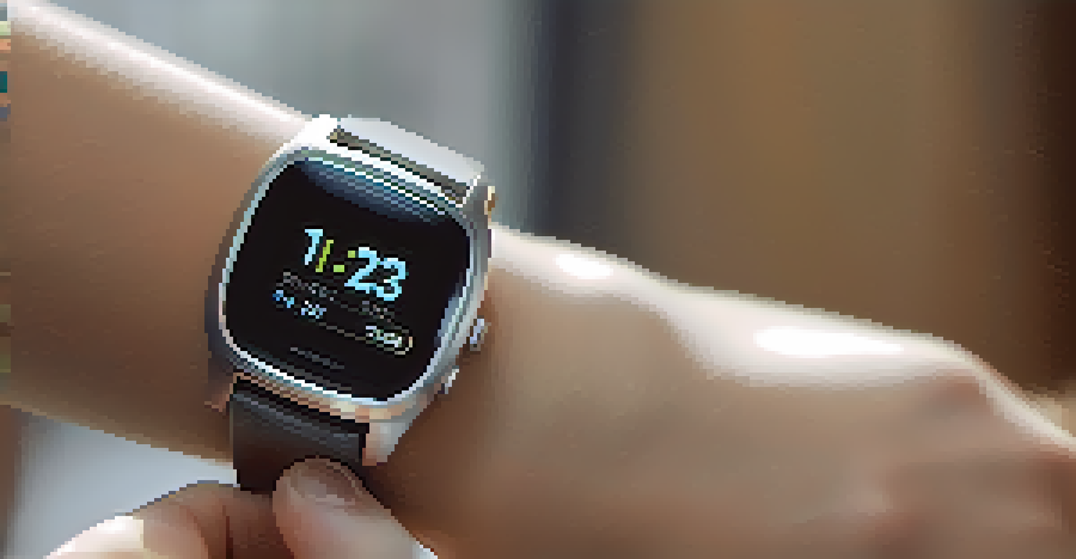 Close-up of a smartwatch showing real-time health data on a person's wrist, with natural light highlighting its modern design.