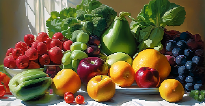 A colorful array of fresh fruits and vegetables on a table, showcasing the importance of a diverse and healthy diet.