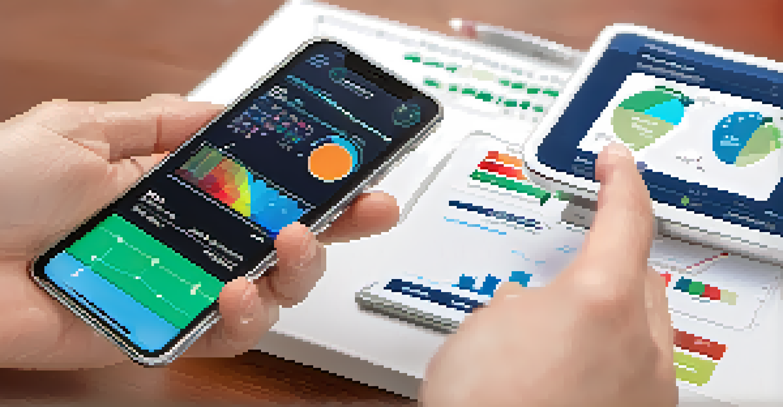 A close-up view of a patient's hands using a mobile health application to track blood sugar levels.