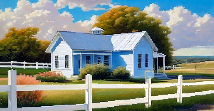 A small rural clinic surrounded by hills and flowers, illustrating the accessibility challenges of rural healthcare.