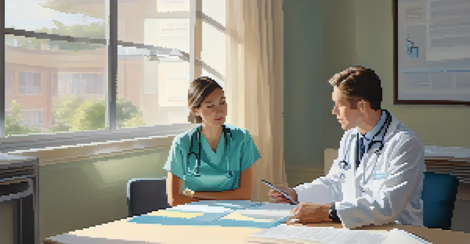 A researcher explaining the informed consent process to a participant in a hospital setting.