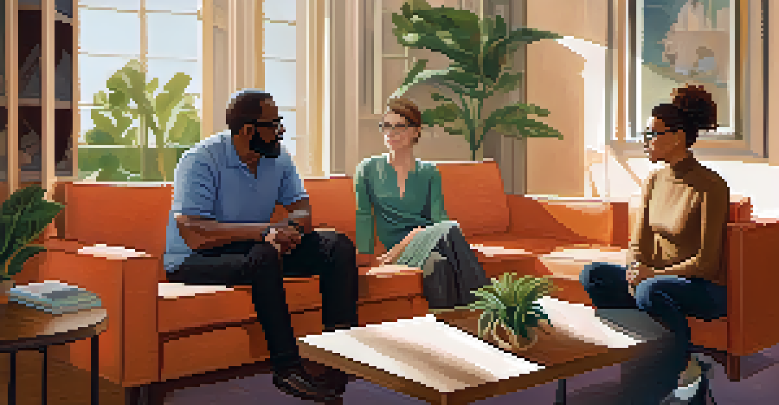 Two people engaged in a therapy session, with one listening and the other expressing emotions.