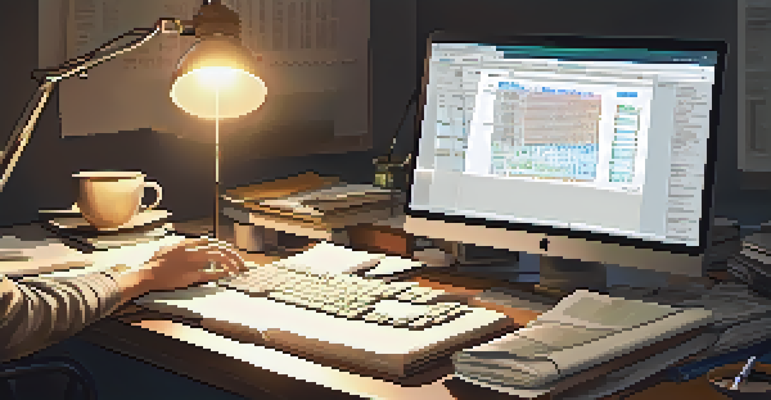 Close-up of hands typing on a keyboard with statistical data on the screen, representing data integrity in biostatistics.
