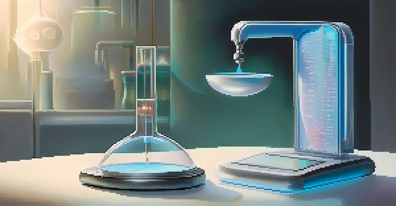 A futuristic medical device balanced with ethical scales, symbolizing innovation and ethics in medicine.