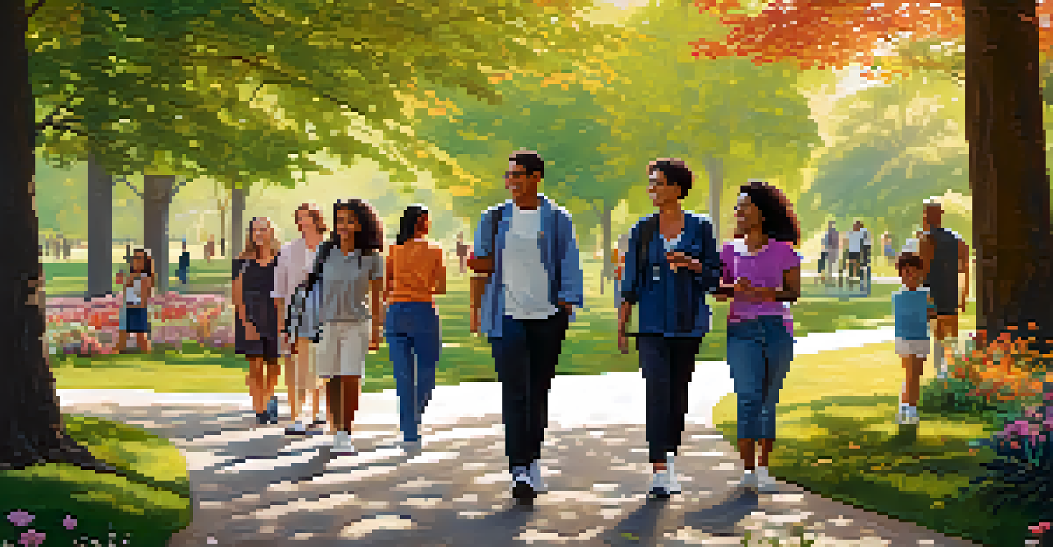 A diverse group of people in a park, representing the concept of sample size in medical research, surrounded by nature.