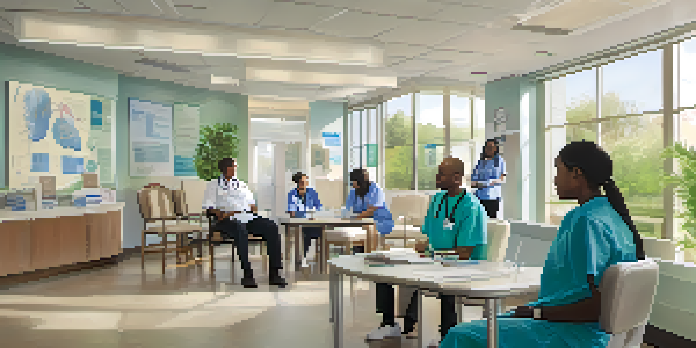 A diverse group of healthcare professionals discussing organ donation in a bright hospital setting.