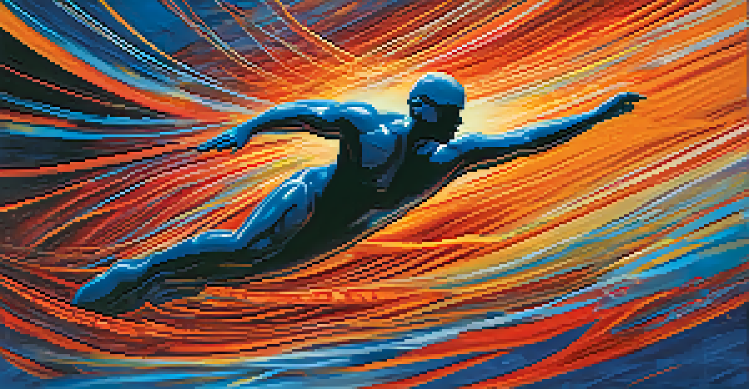 A colorful illustration of a human silhouette showing adrenaline and cortisol flowing through the body, with dynamic lines and energetic colors representing stress response.