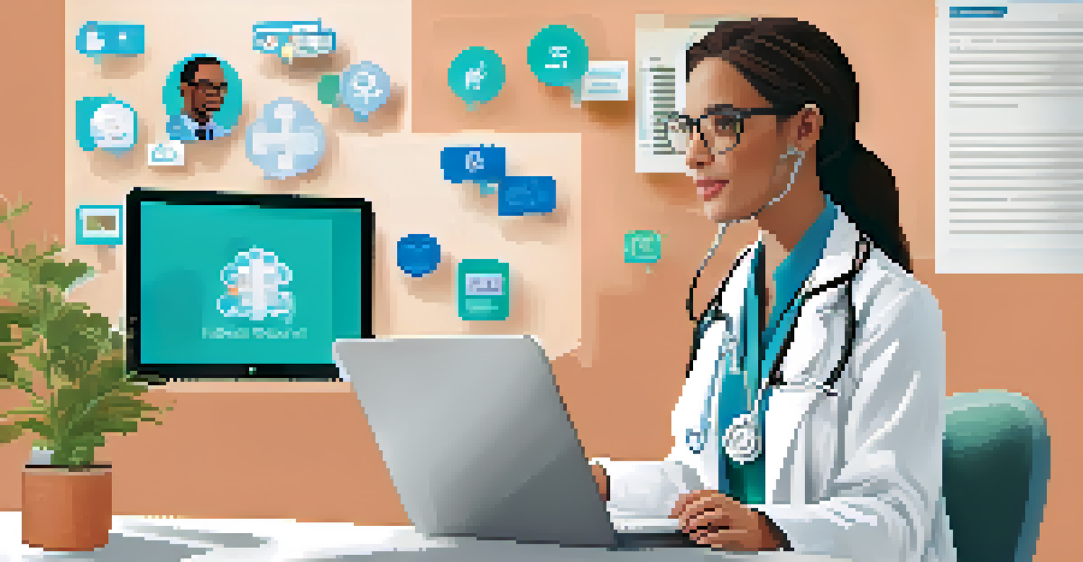 A split-screen image of a doctor and patient engaged in a virtual consultation through telehealth services.