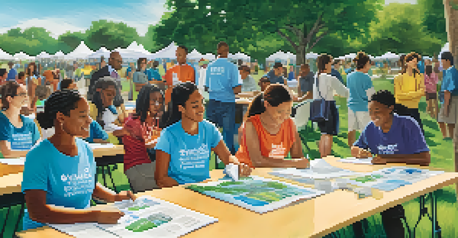 A diverse group of people at a community workshop discussing water quality in a park.