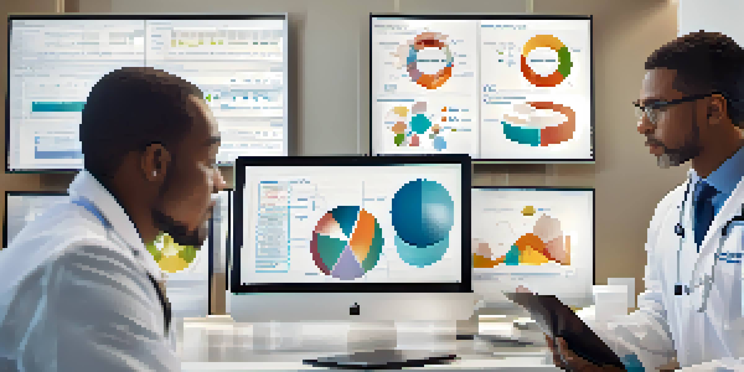 A diverse group of healthcare professionals analyzing a genetic testing report in a modern clinic, surrounded by technology and charts.