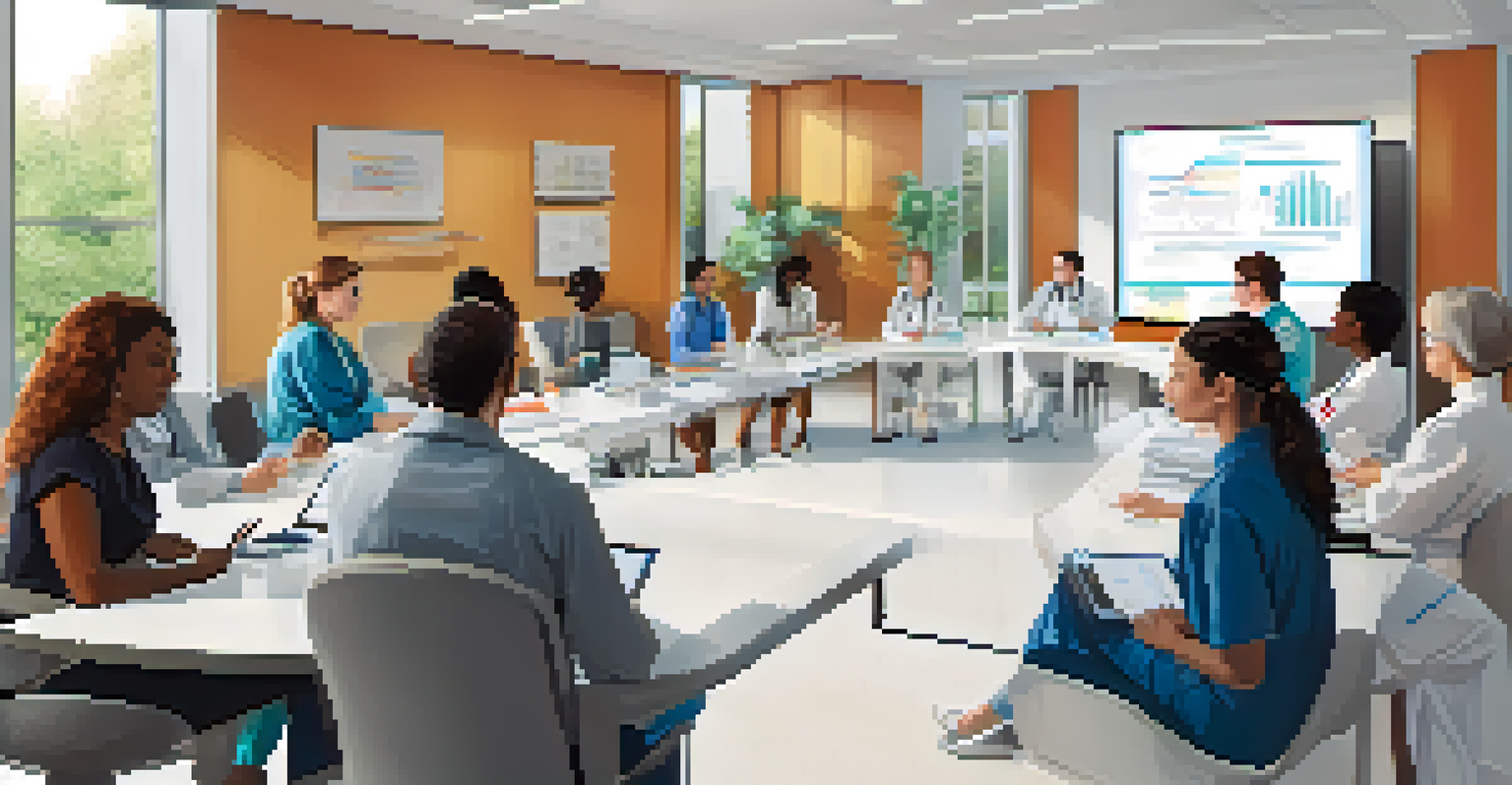 A diverse group of healthcare professionals collaborating in a meeting to discuss patient care.