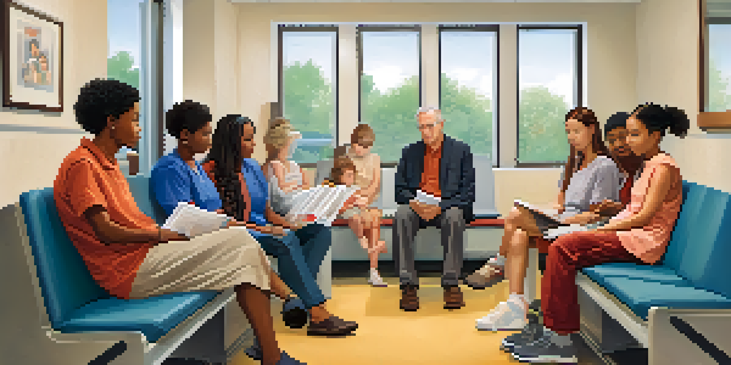 A diverse group of patients sitting in a welcoming waiting room.