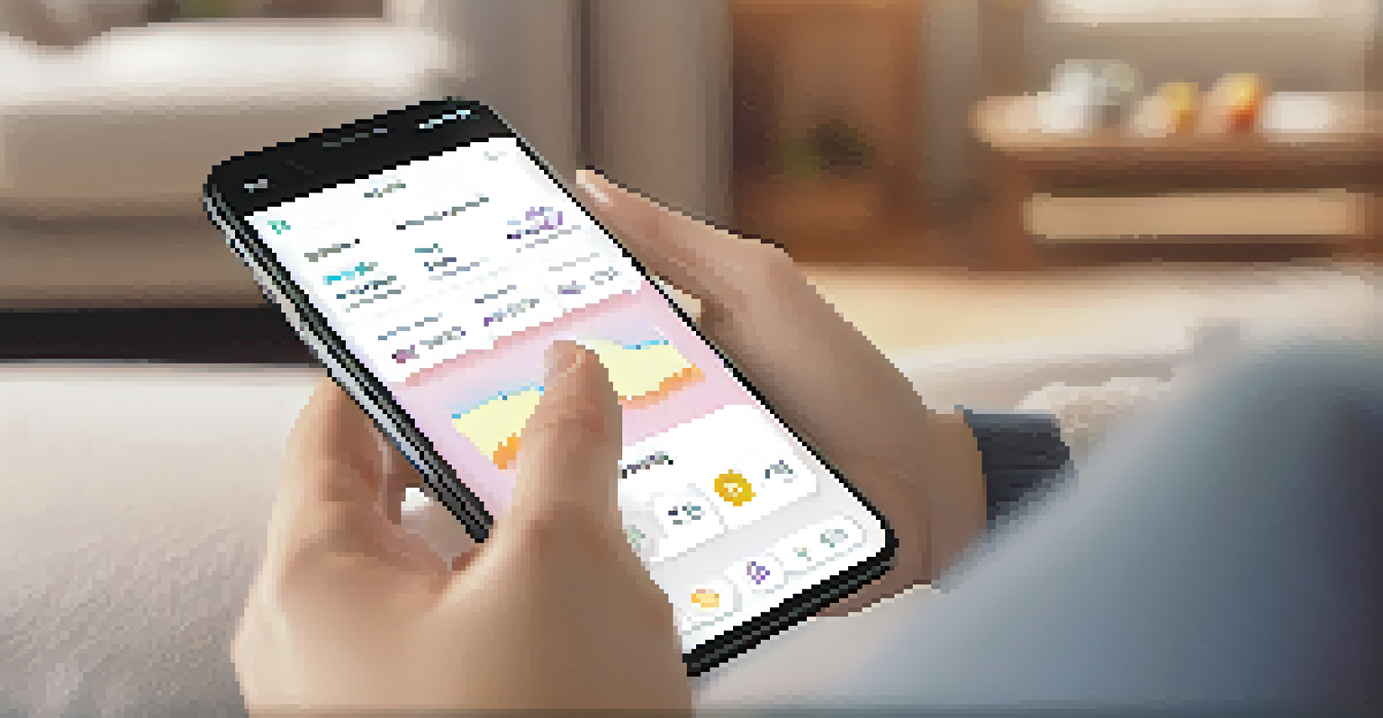 A close-up of a smartphone displaying a health app with personalized data in a cozy living room setting.
