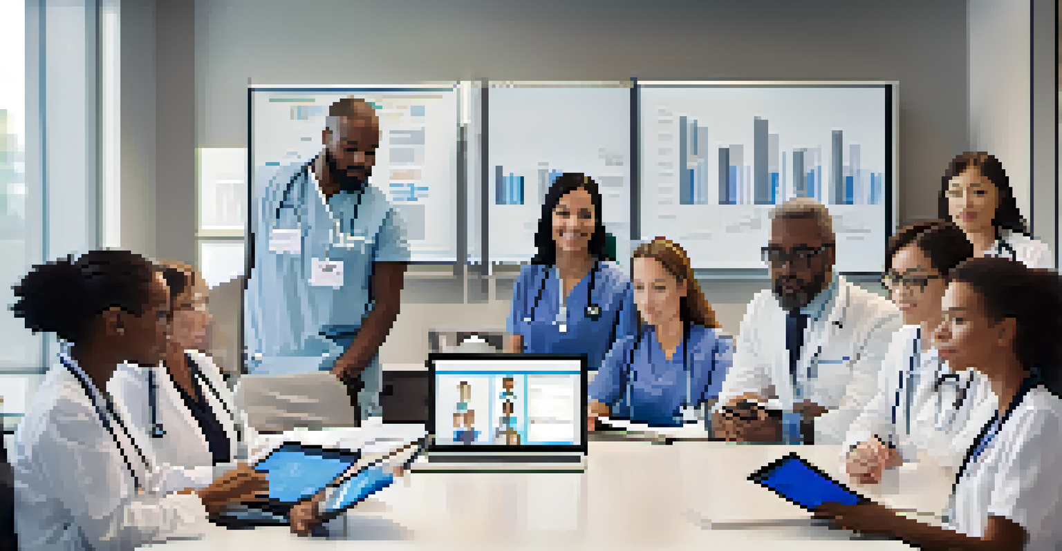 A diverse group of healthcare professionals collaborating on personalized care plans in a modern conference room.