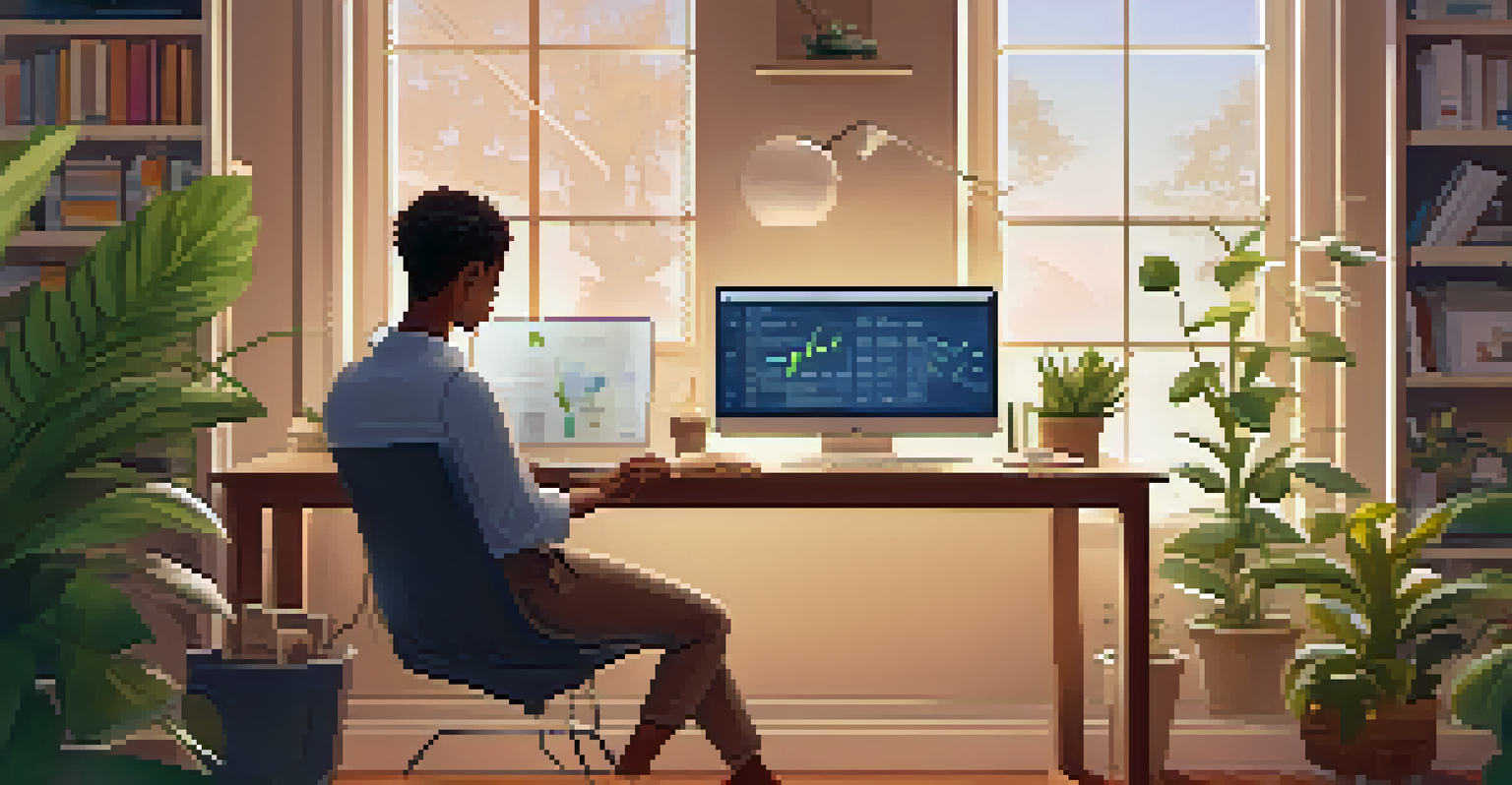 A person analyzing health data on a tablet connected to a wearable device in a cozy home office.