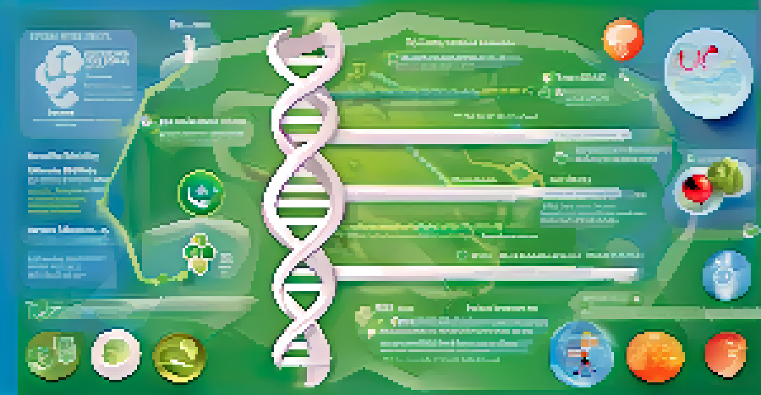 An infographic showing personalized medicine concept with a DNA strand and lifestyle icons on a gradient background.