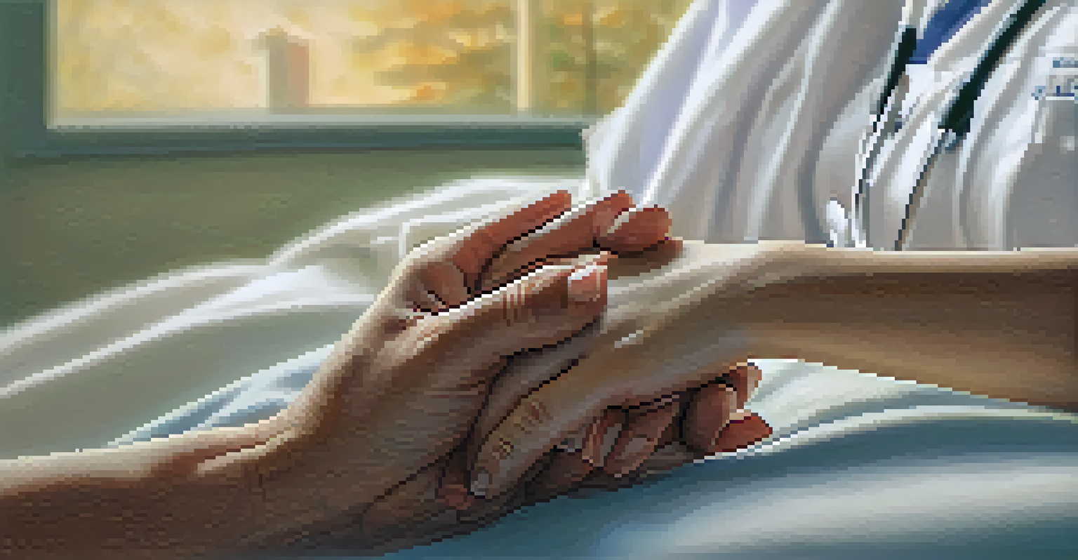 A close-up of a nurse holding a patient's hand, symbolizing support and understanding in a hospital setting.