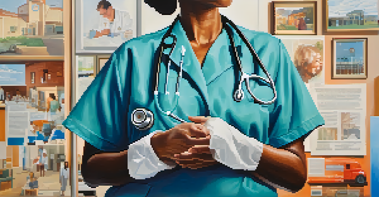 Close-up of a healthcare professional's hands with a stethoscope in a welcoming community clinic.