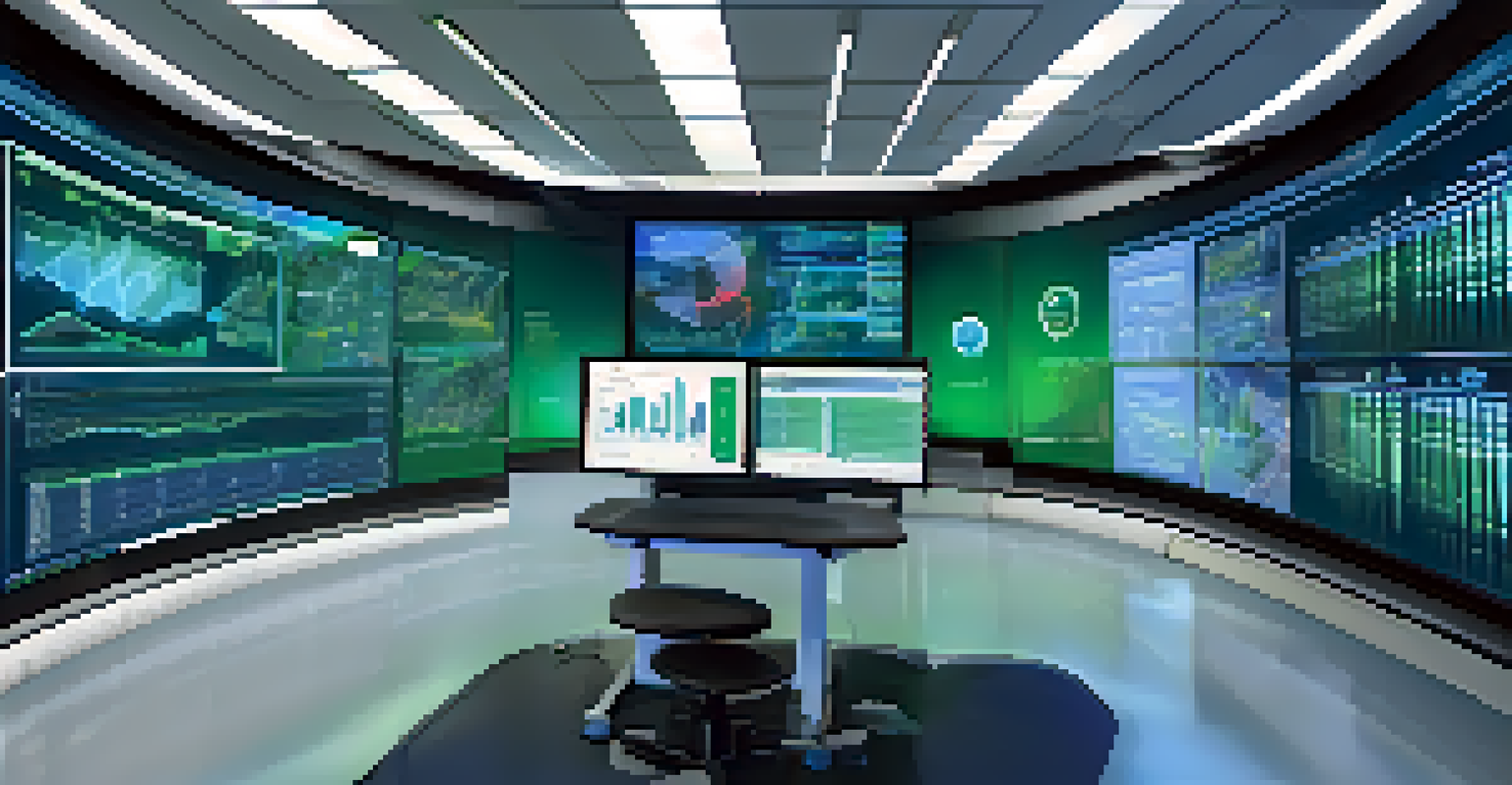 A medical training room featuring an AI interface with data analytics, showing performance metrics for healthcare trainees.
