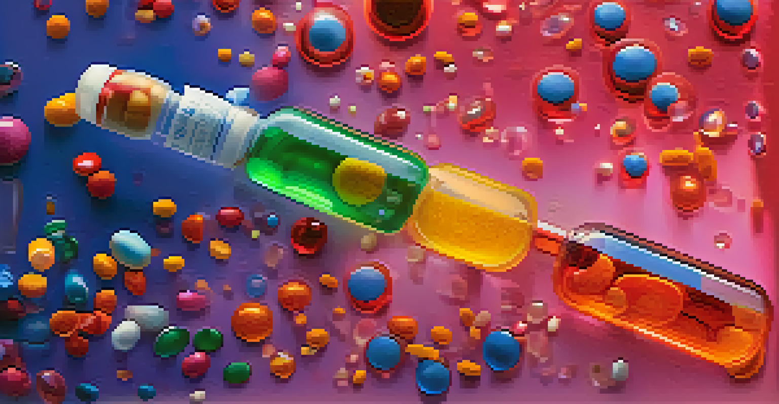 An artistic depiction of smart drug delivery systems, showing hydrogel capsules releasing medication, blending biological and technological elements.