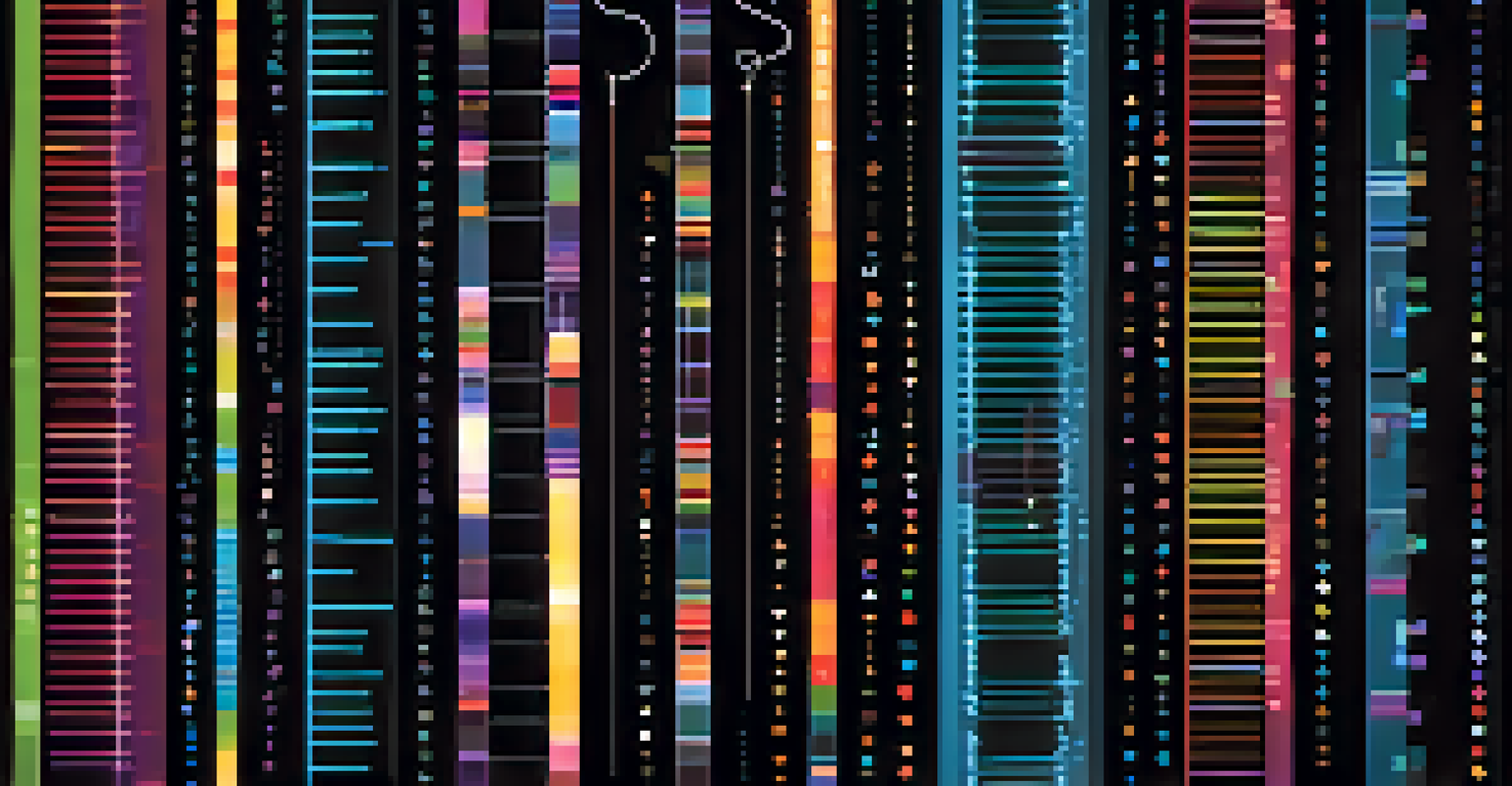 A colorful data visualization of precision medicine, showcasing DNA strands and patient data charts against a dark background with glowing connections.