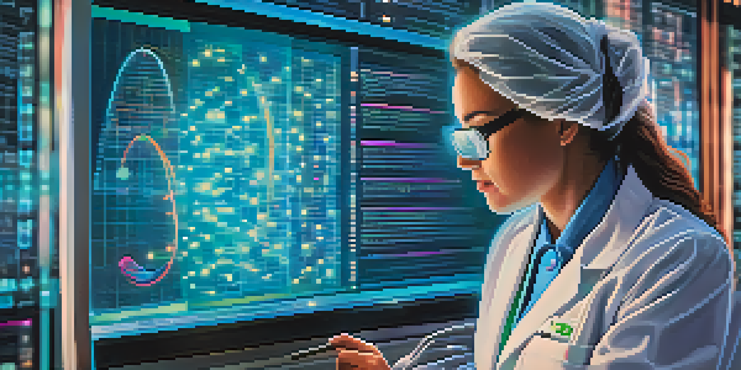 A medical professional reviewing a DNA strand displayed on a digital screen in a modern laboratory.