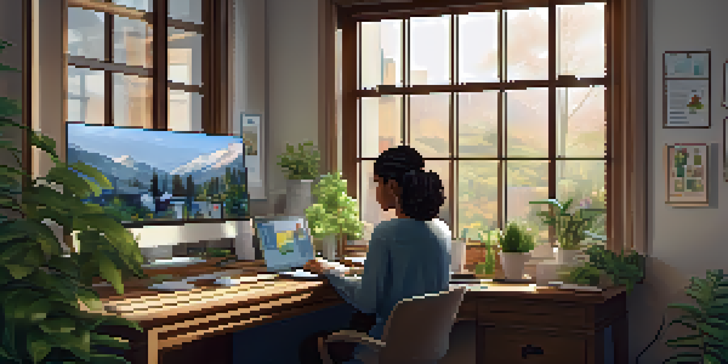 A person in a cozy home office engaged in a telehealth consultation on a laptop, surrounded by plants and healthcare materials.
