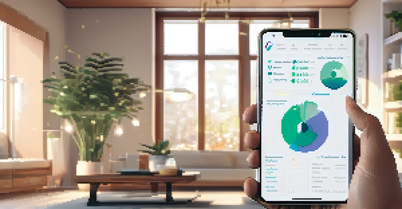A person using a mobile health app in a cozy home setting, tracking their health metrics.