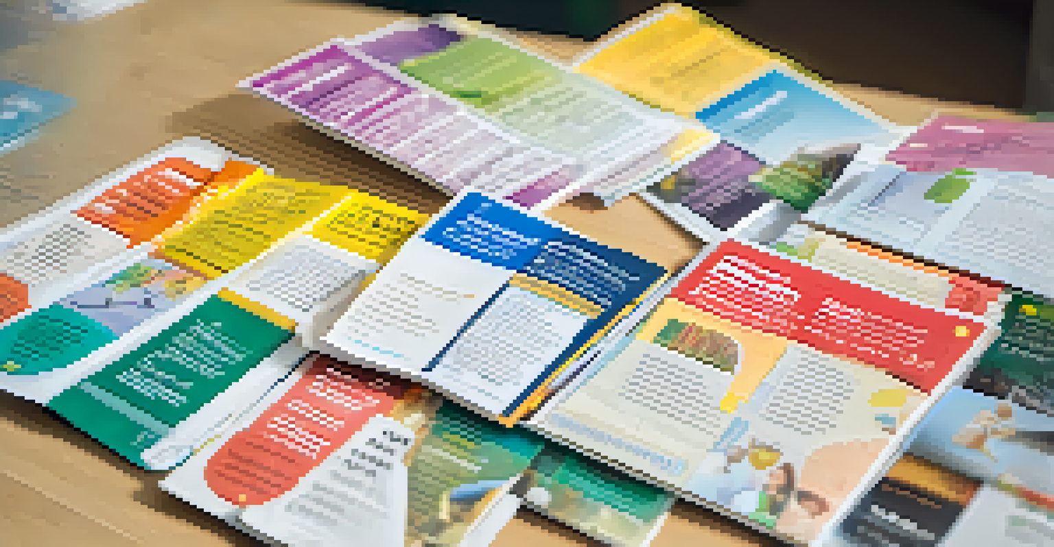 A collection of multilingual health pamphlets on a table, showcasing colorful graphics and clear text in various languages under natural light.