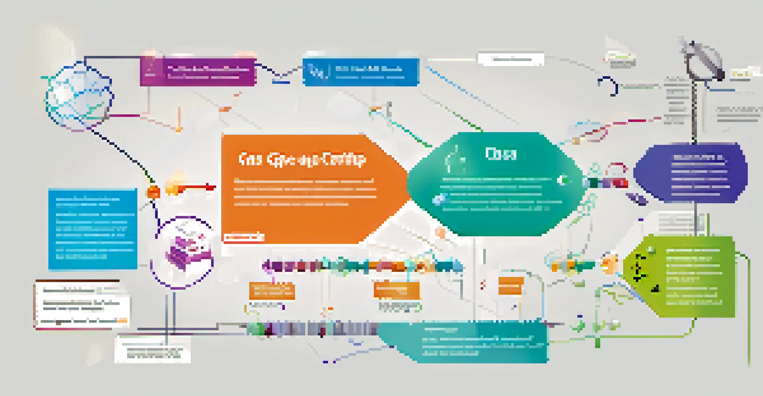 An infographic illustration showing the CRISPR gene editing process with labeled steps and colorful arrows.
