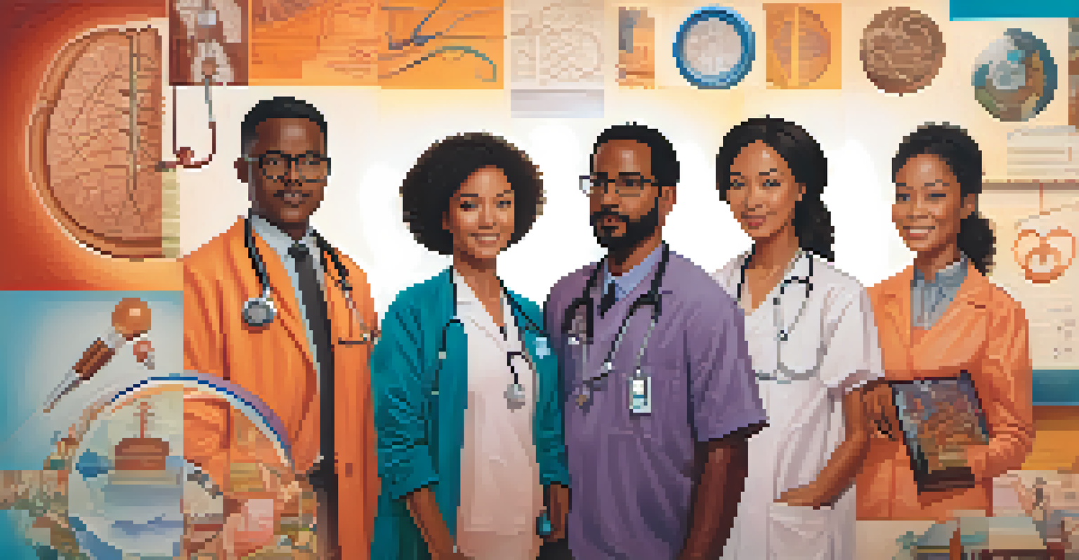 An artistic representation of cultural symbols blended with medical imagery, showcasing diversity in healthcare.