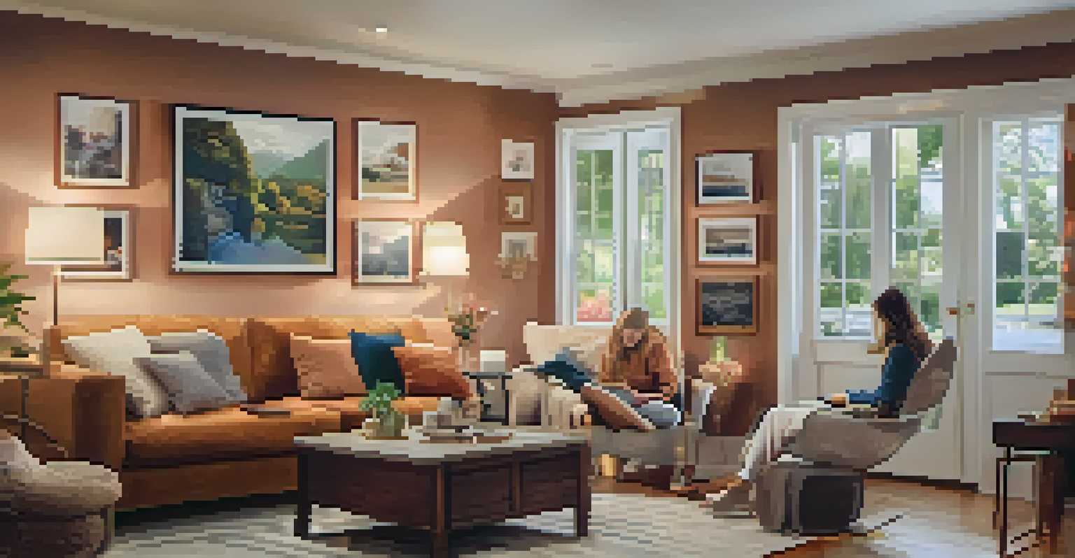 A person documenting family health history on a mobile app in a cozy living room, surrounded by family photos.