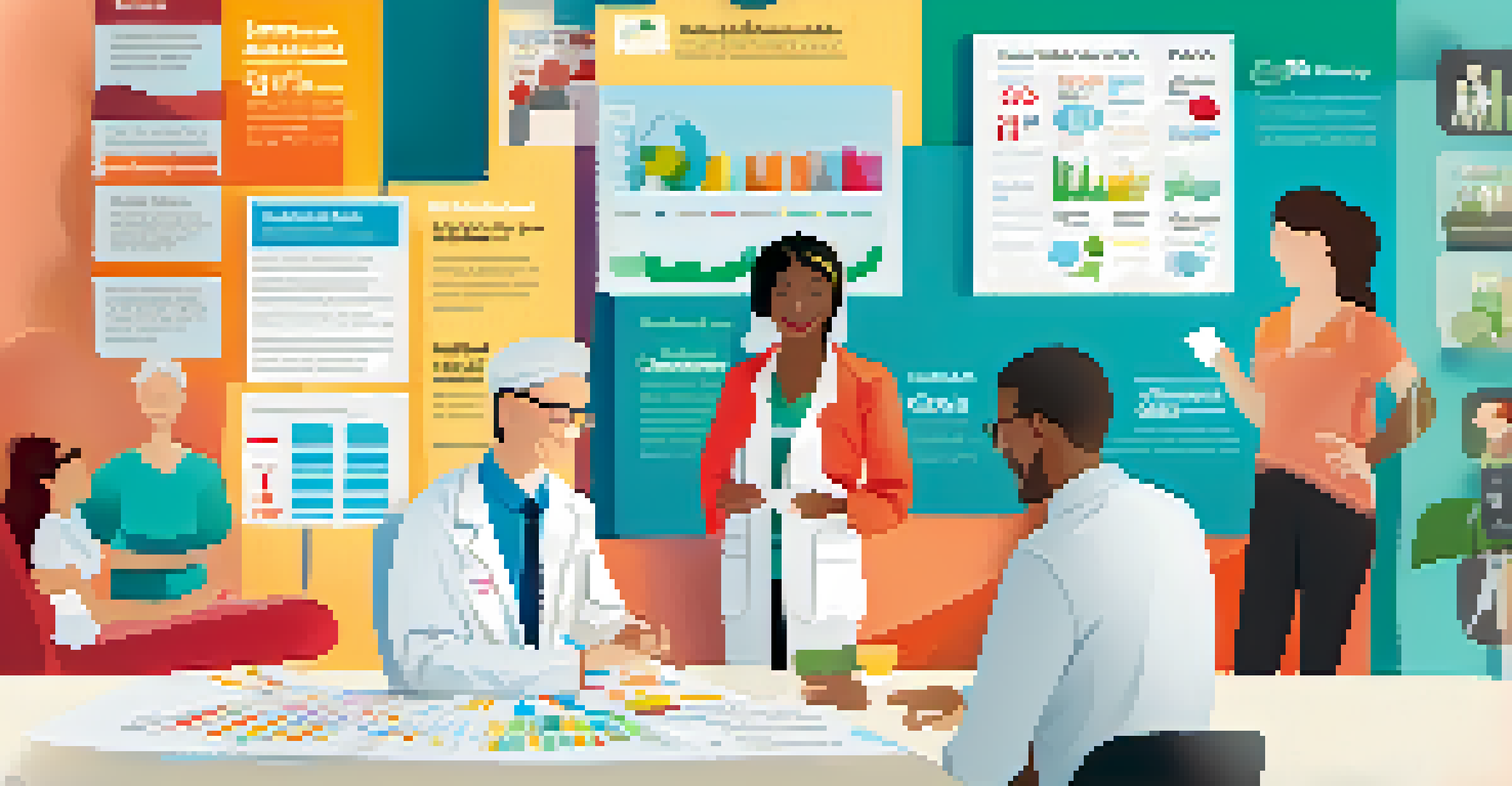 An infographic illustrating personalized care plans with diverse individuals and health data visualizations.