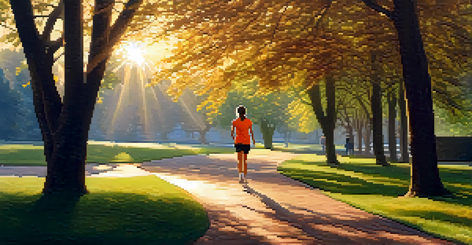 A person walking in a sunlit park, emphasizing the positive effects of exercise on sleep quality.