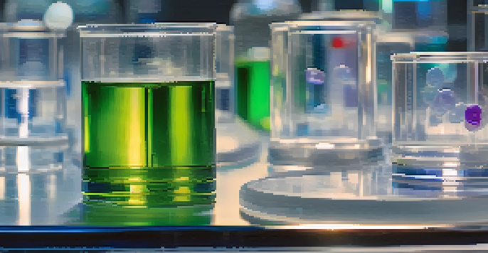 A translucent hydrogel scaffold in a laboratory, surrounded by scientific instruments, illuminated by bright lighting.